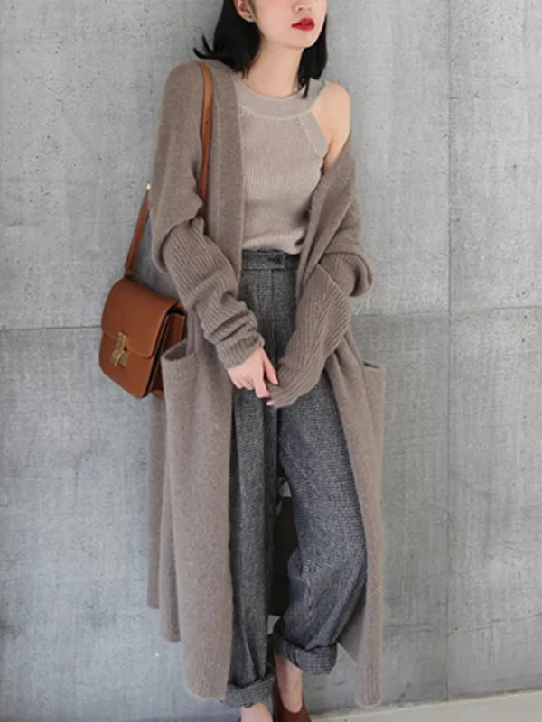 Maglione cardigan lungo lavorato a maglia addensato di nuova moda donna autunno inverno maglione a maniche lunghe cappotto capispalla allentato casual 2