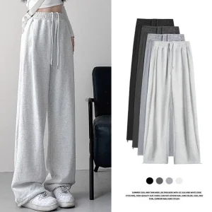 Vendita calda ragazze comodi pantaloni a gamba larga pantaloni larghi a vita alta con coulisse femminile pantaloni casual alla moda streetwear da donna 1