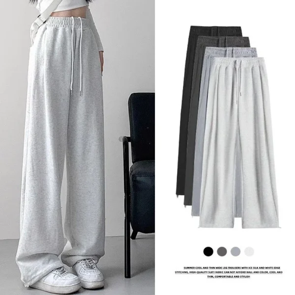 Vendita calda ragazze comodi pantaloni a gamba larga pantaloni larghi a vita alta con coulisse femminile pantaloni casual alla moda streetwear da donna 1