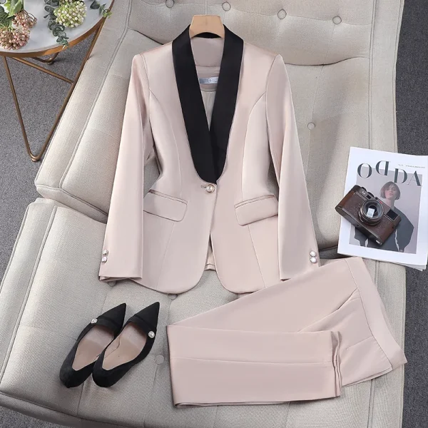 NAVIU Abbigliamento da lavoro da lavoro Set da 2 pezzi Viola Rosso Giallo Albicocca Giacca a maniche lunghe e pantaloni da donna Pantalone da lavoro formale 5