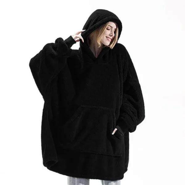 Nuovo inverno donna doppia faccia in pile con cappuccio coperta oversize grande tasca calda coppia felpe larghe abito da donna e da uomo 6