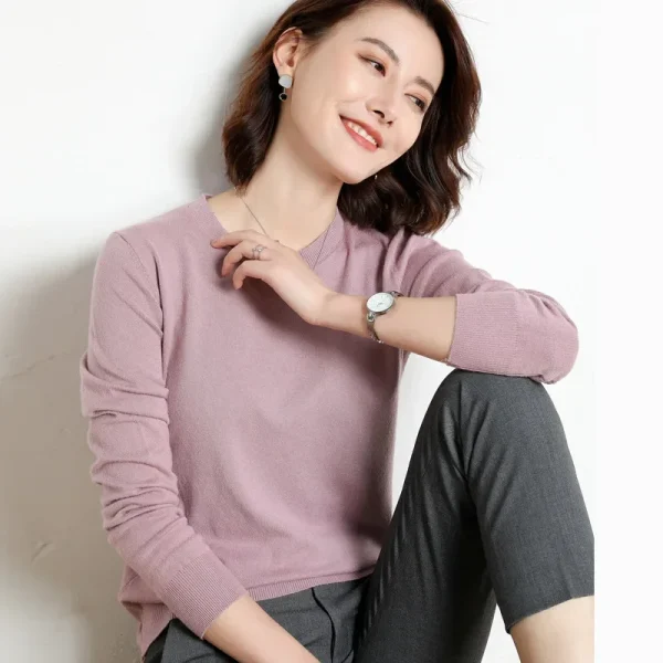 Maglione da donna O-Collo Autunno Inverno Pullover di base Caldo Casual Tira Maglioni Moda coreana Primavera Maglieria Camicia che tocca il fondo 2025 3