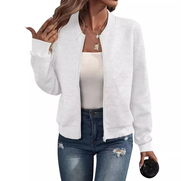 Giacca casual da donna autunno e inverno nuova tinta unita semplice e squisita con cerniera e colletto da baseball 2
