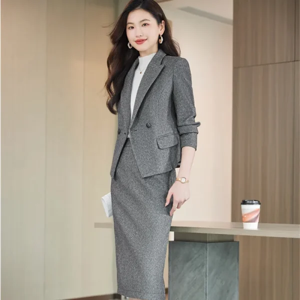 NAVIU abiti di lana grigia donna nuovo autunno inverno temperamento di fascia alta Blazer formale professionale e gonna abbigliamento da lavoro da donna da ufficio 2