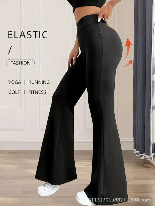 Pantaloni da donna in pelle di squalo a ferro di cavallo drappeggiati a vita alta, dimagranti, pantaloni da yoga micro svasati, lunghezza estesa 3