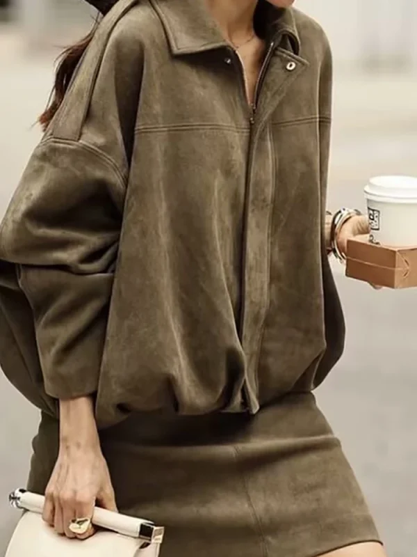 2025 Colletto rovesciato Cerniera Patchwork Manica lunga a pipistrello Cappotti Donna Autunno Inverno Moda Casual Capispalla Giacche Streetwear 4