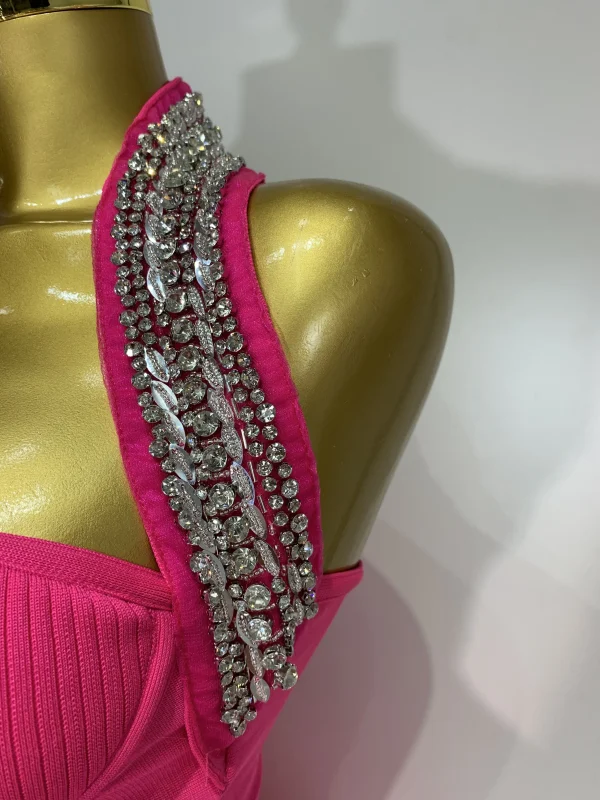 Abito da compleanno di lusso da donna Abito da fasciatura sexy senza schienale con perline A Line 2025 Abito da sera elegante per celebrità lavorato a maglia 6
