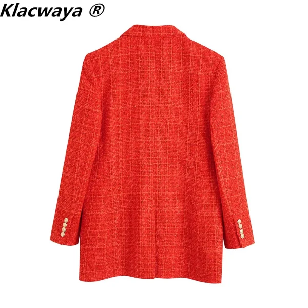 Klacwaya 2021 moda donna due pezzi Set Vintage stampa fodera Tweed Blazer cappotto femminile fessura anteriore Tweed minigonna vestito Chic 3