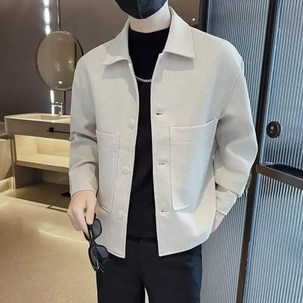 Autunno Inverno New Fashion Colletto rovesciato Manica lunga Solid All-match Giacche coreane Abbigliamento da uomo Casual Tasca con bottoni Top 3