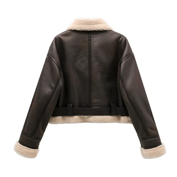 RARF 2024 nuova moda donna spessa calda giacca in Shearling finto cappotto Vintage manica lunga cintura orlo capispalla femminile 2