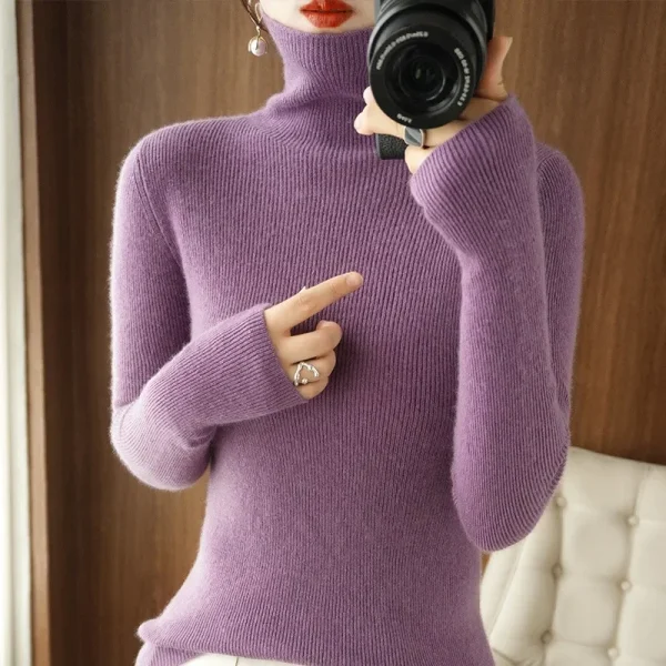 Women Sweater Turtleneck 2025 Autumn Winter Slim Bottoming Shirt Warm Korean Slim Fit Woman Pullovers Long Sleeve Knitted Jumper 2