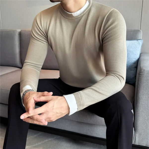 2025 Autunno Inverno Falso Due Maglioni a maniche lunghe Splicing Fondo lavorato a maglia Maglione Moda Casual Business Maglione Abbigliamento uomo 3
