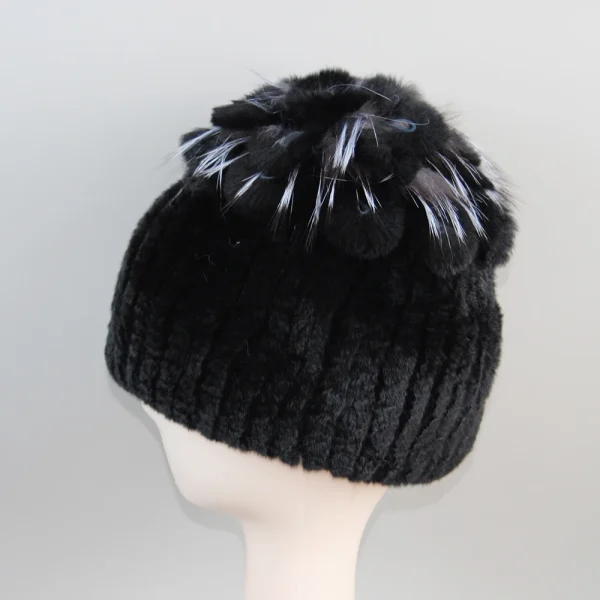 Vendita calda Russia Nuovo Inverno Berretti di Pelliccia Reale Cappello Delle Donne 100% Genuino Reale Rex Cappello di Coniglio Buona Elastico Lavorato A Maglia Rex Berretti di Pelliccia di Coniglio 2