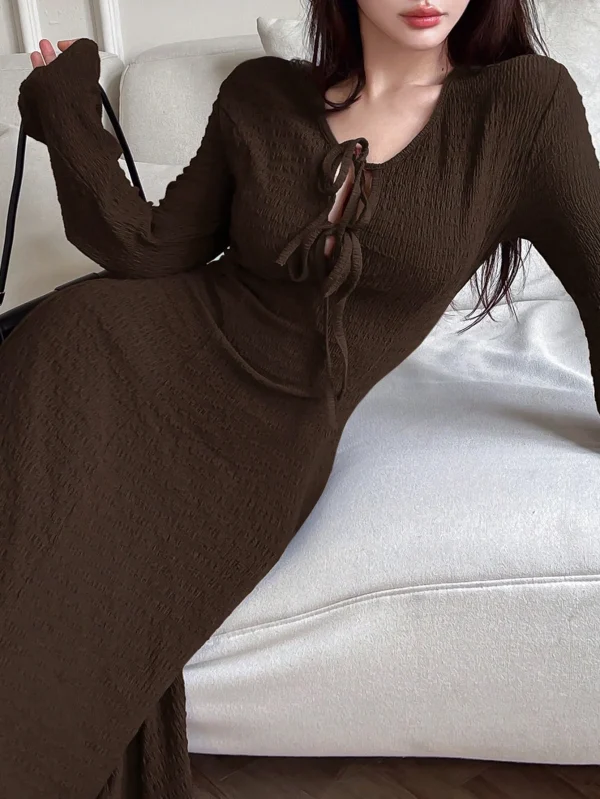 Nuovo abito semplice basic semplice a maniche lunghe da donna elegante autunno e inverno 6