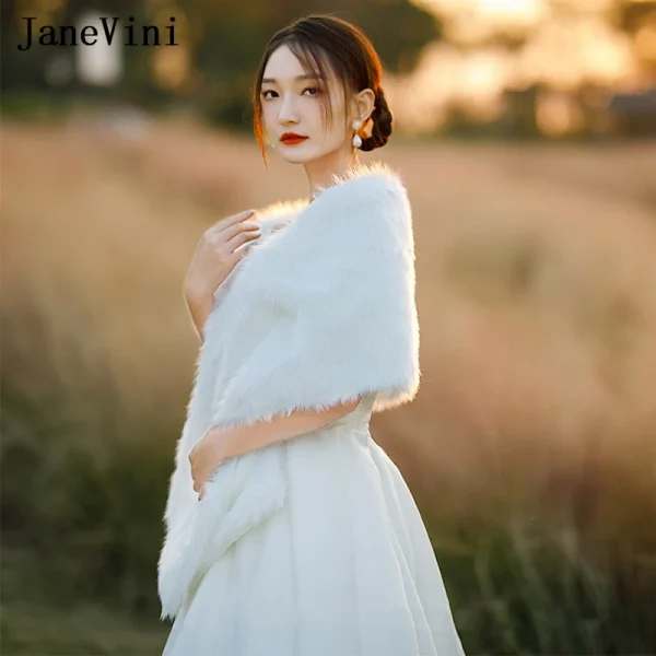 JaneVini Inverno Donna Scialle in pelliccia sintetica Avvolge da sposa Mantello da sposa Abito da sera Scialle da festa Sciarpa Mantello Stola Lady Boleros De Mujer 2