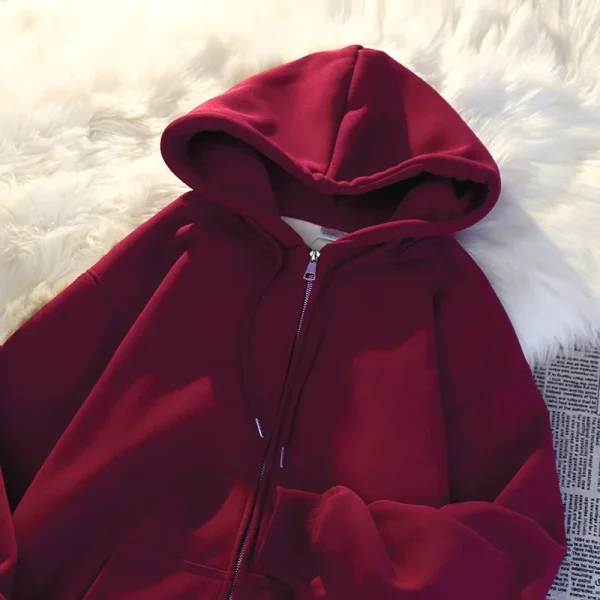 Giacca con cappuccio oversize da donna in cotone ispessito con cerniera in poliestere cardigan in pile capispalla cappotto in tinta unita stile pigro 3