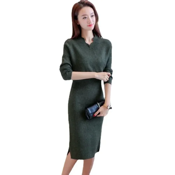 Abito lavorato a maglia con scollo a V ispessito Donna Autunno Inverno Abito senza maniche con personalità vintage Abito con braccio avvolgente Abito lungo midi 5