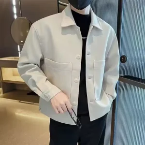 Autunno Inverno New Fashion Colletto rovesciato Manica lunga Solid All-match Giacche coreane Abbigliamento da uomo Casual Tasca con bottoni Top 1