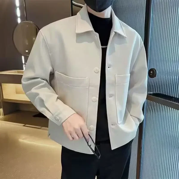 Autunno Inverno New Fashion Colletto rovesciato Manica lunga Solid All-match Giacche coreane Abbigliamento da uomo Casual Tasca con bottoni Top 1