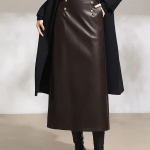 ZUZK Chic nuove gonne aderenti in pelle PU gonna dritta donna autunno inverno elastico a vita alta semplice versatile gonna lunga in PU 1
