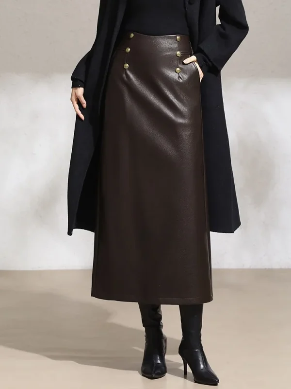 ZUZK Chic nuove gonne aderenti in pelle PU gonna dritta donna autunno inverno elastico a vita alta semplice versatile gonna lunga in PU 1