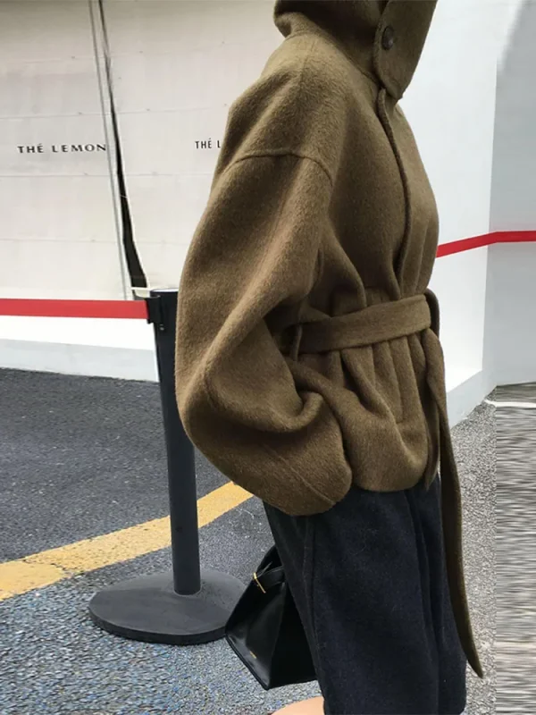 Cappotto doppiopetto in lana da donna Colletto rovesciato nero Capispalla casual allentato 2025 Giacca da strada a maniche lunghe femminile autunnale 2