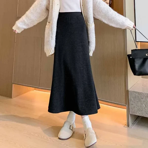 Gonne lunghe con temperamento Senior Sense per donna Elegante gonna di lana autunno inverno a vita alta Gonna lunga da donna per feste di strada alla moda 4