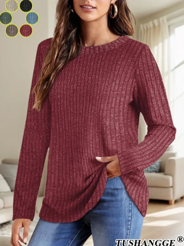 2024 autunno donna girocollo a maniche lunghe pullover a righe tinta unita maglioni da donna leggeri abiti comodi da donna 3