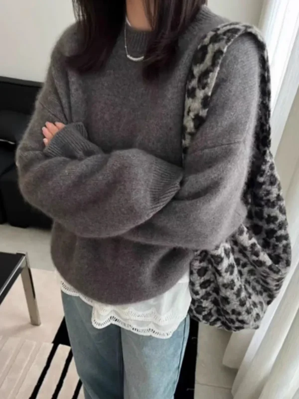 Maglione di fascia alta morbido ceroso girocollo in puro cashmere 100 per donna maglione ispessito in maglia con fondo autunnale e invernale 3