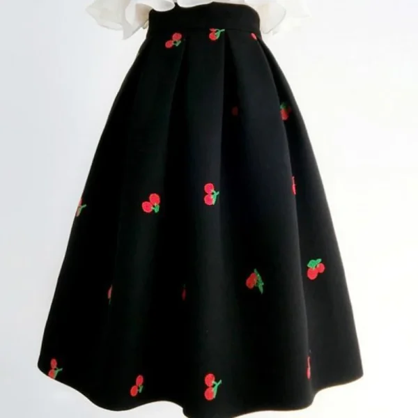 Gonne di lana ricamate Matakawa per le donne a-line autunno inverno elegante Faldas Mujer gonna lunga dolce moda coreana 2