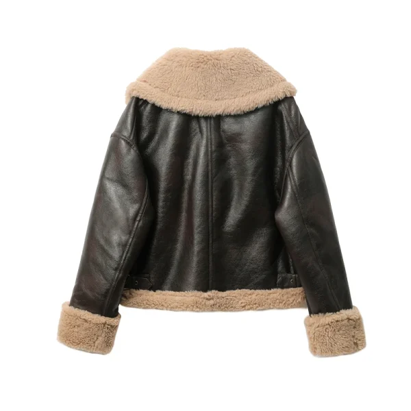 ZVRI 2024 Nuovo stile Autunno inverno delle nuove donne addensate calde giacca corta double face Cappotto marrone da donna 5