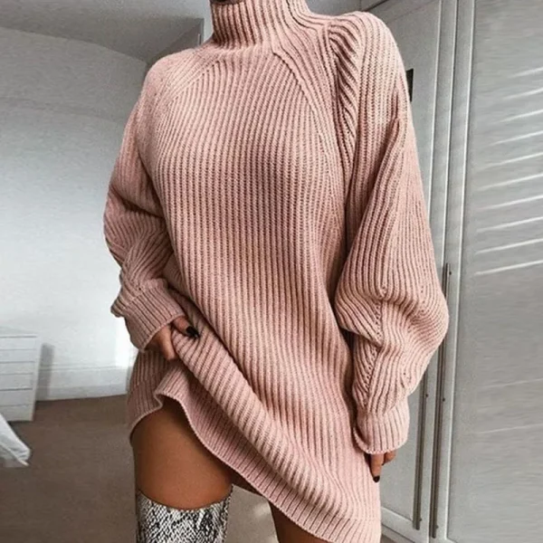 Abito maglione dolcevita donna autunno solido manica lunga Casual elegante Mini abito lavorato a maglia oversize vestiti invernali 2