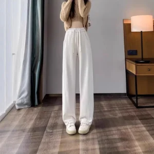 Pantaloni sportivi casual slim cadenti a vita alta primaverili e autunnali da donna a gamba larga stretta 1