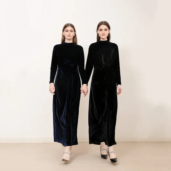 2024 nuove donne vestito a maniche lunghe autunno inverno moda tinta unita nodo a fascia vestiti eleganti da donna abiti lunghi Casual femminili 4