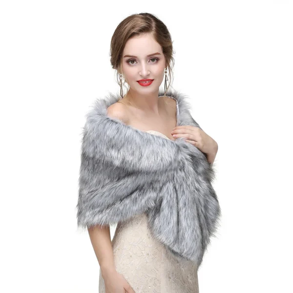 Scialle da donna caldo invernale in pelliccia sintetica addensato termico da sposa da sposa elegante mantello da esterno festa da donna avvolgente quotidiano grigio avorio 5
