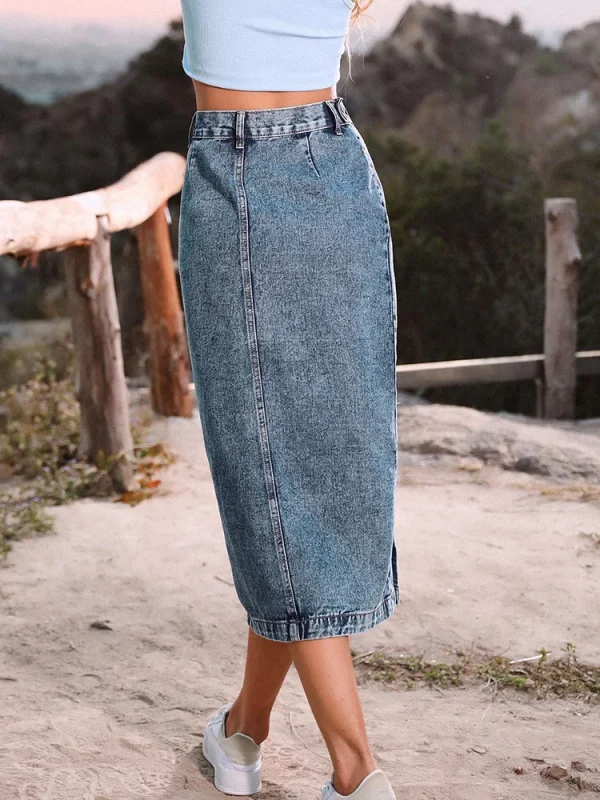 Benuynffy Gonna da donna con bottoni streetwear sexy Autunno Inverno Elegante gonna di jeans Gonne lunghe aderenti casual a vita alta femminile 3