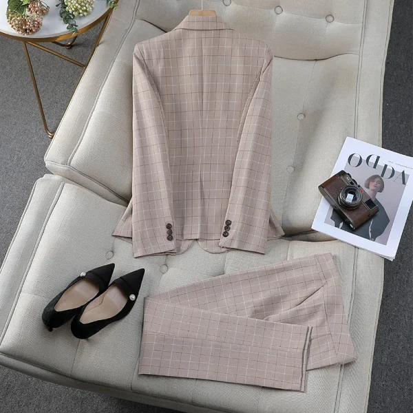 NAVIU Khaki Blu Plaid Abiti Donna Primavera 2025 Nuovo Prfessional High End Casual Blazer e Pantaloni Set Office Lady Abbigliamento da lavoro 4