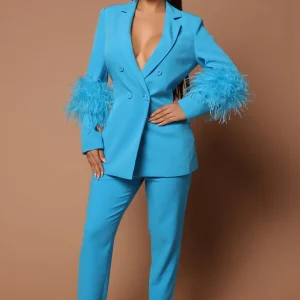 CM.YAYA Vintage Women Fur Hem manica lunga Blazer Suit and Pants 2023 Chic OL Fashion due 2 pezzi Set outfit tuta Basic 1