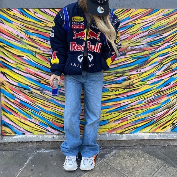 Red Bull Racing F1 Giacca da motociclista primaverile e autunnale stile sportivo Manica lunga allentata casual stampata nera 4