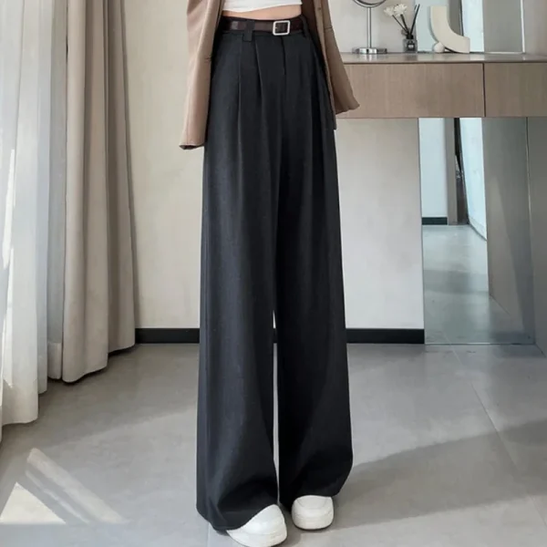 2025 Pantaloni a gamba larga da donna allentati della nuova primavera estate Pantaloni casual dritti eleganti femminili a vita alta rossi 5