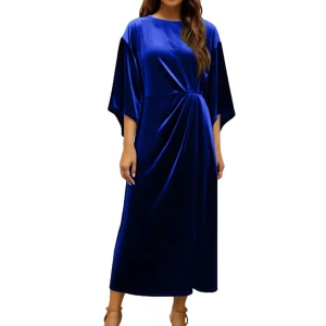 Abito lungo in velluto dorato di lusso per donna Elegante vita elegante manica a pipistrello Abito a maniche lunghe Abiti da sera autunnali Abiti 1