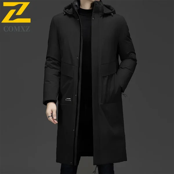 2025 Giacche invernali estese Giacca da uomo imbottita in cotone caldo spesso di marca di fascia alta Moda Casual Berretto staccabile Parka a prova di freddo 4