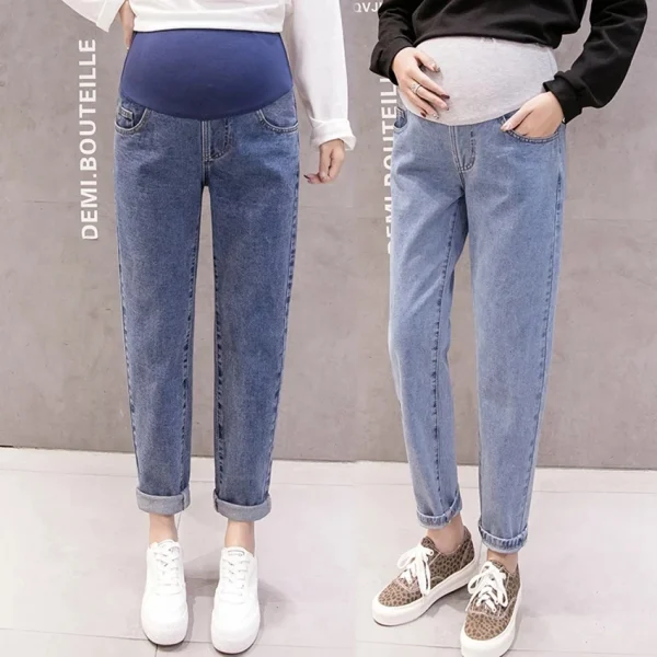 Pantaloni addominali per gravidanza Jeans per fidanzato Pantaloni premaman per donne incinte Vestiti Pantaloni a vita alta Jeans denim larghi 3