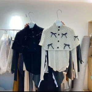 Set maglione lavorato a maglia alla moda collo mezzo alto senza maniche top fondo outfit inverno nuovo arrivo morbido stile delicato 1