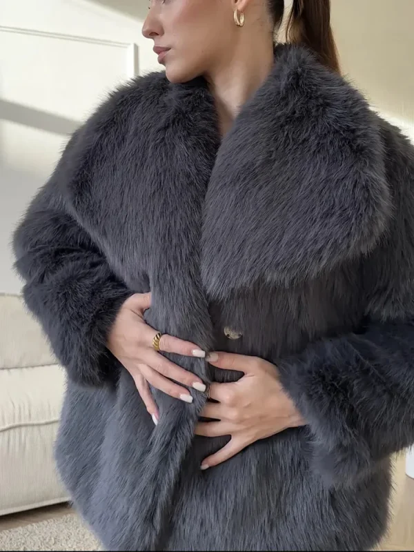 TARUXY Solido Pelliccia Sintetica Risvolto Cappotto da Donna di Lusso Gradiente Ritagliata Giacca di Pelliccia Soffici Cappotto di Inverno Addensare Tuta Sportiva High Street 6