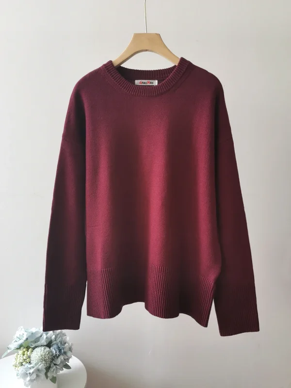 Maglione oversize da donna invernale Borgogna O-Collo Pullover vintage da donna Maglione basic grigio femminile caldo maglioni lavorati a maglia per le donne 5