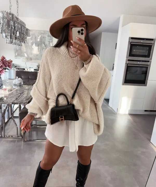 New Fall/winter Women's Sweater Solid Color Semi-turtleneck Casual Commuter Style Knit Pullover Loose Sweater Simple All-match 3