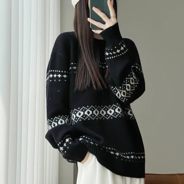 100% lana 2025 maglione lavorato a maglia da donna o-collo manica lunga caldo allentato maglioni oversize femminile inverno casual elegante vestiti da donna 2
