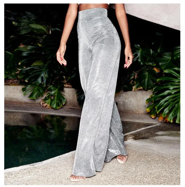 Pantaloni Sexy Glitter a vita alta autunno inverno Outfit donna argento scintillante Flare pantaloni con paillettes Party Night Clubwear 2024 3