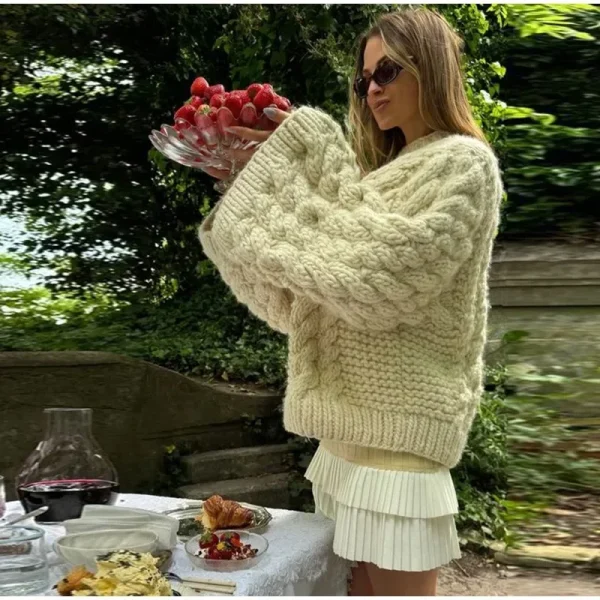 Yaminiya Abbigliamento invernale Donna Dolcevita da donna Manica lunga Maglione rosa Prairie Chic Solid Vintage Maglione Pullover oversize 2